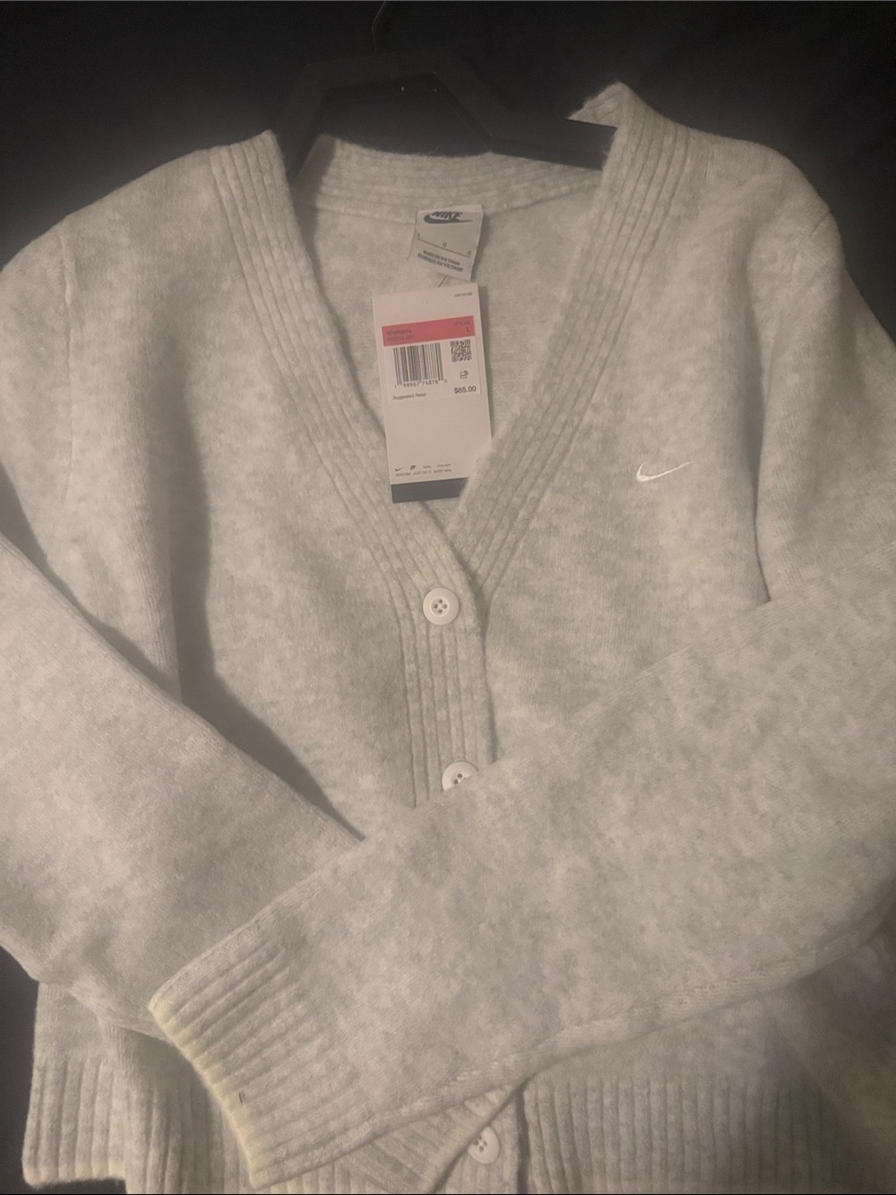 Nike Soft Light Gray V-Neck Button Cardigan